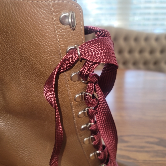 NWT Schutz Zara Dark Tan Maroon Platform Genuine Leather Combat Heel Boots - Picture 8 of 17